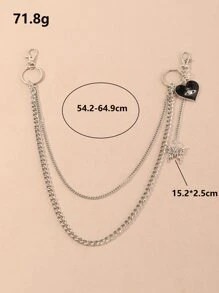 1件时尚黑色爱心朋克哥特风拉链挂饰，适合日常、派对和聚会装扮 - 銀色 - 查看 4