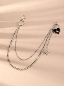 1件时尚黑色爱心朋克哥特风拉链挂饰，适合日常、派对和聚会装扮 - 銀色 - 查看 5