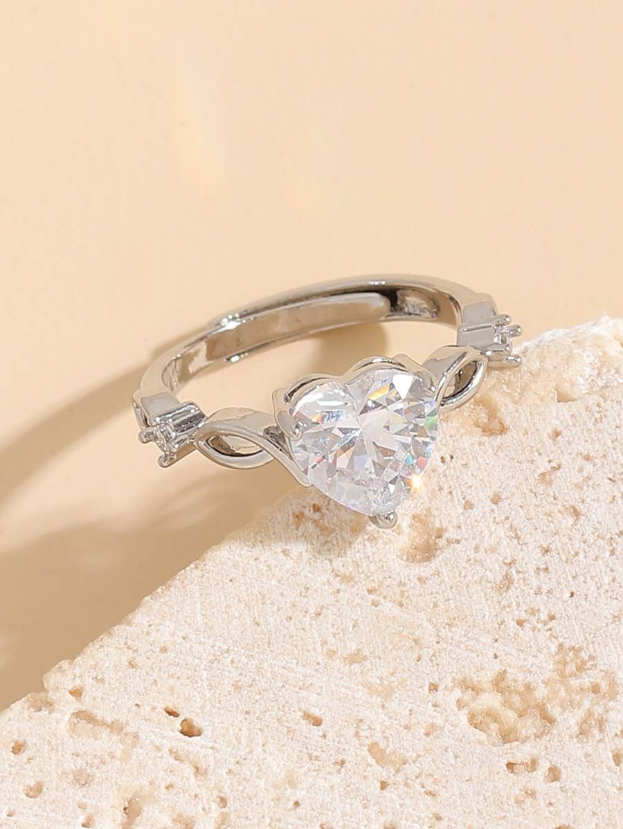 Nhẫn trang trí trái tim bằng kim cương giả - Bạc - Xem 1