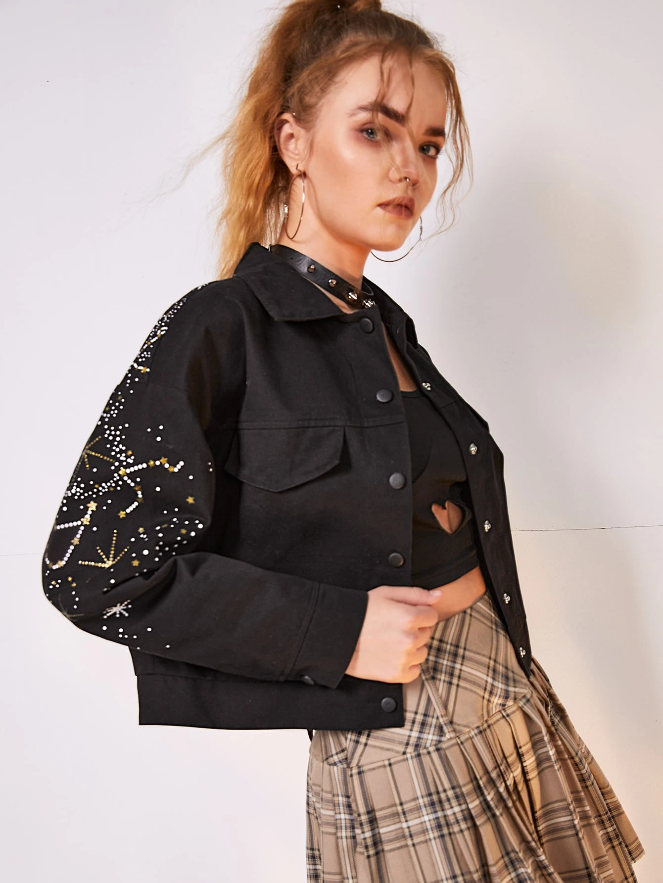 ジャケット・アウター 2plan Joy button mohair crop jacket Our Moon Graphic Button Front Crop Jacket is such a vibe - ROMWE