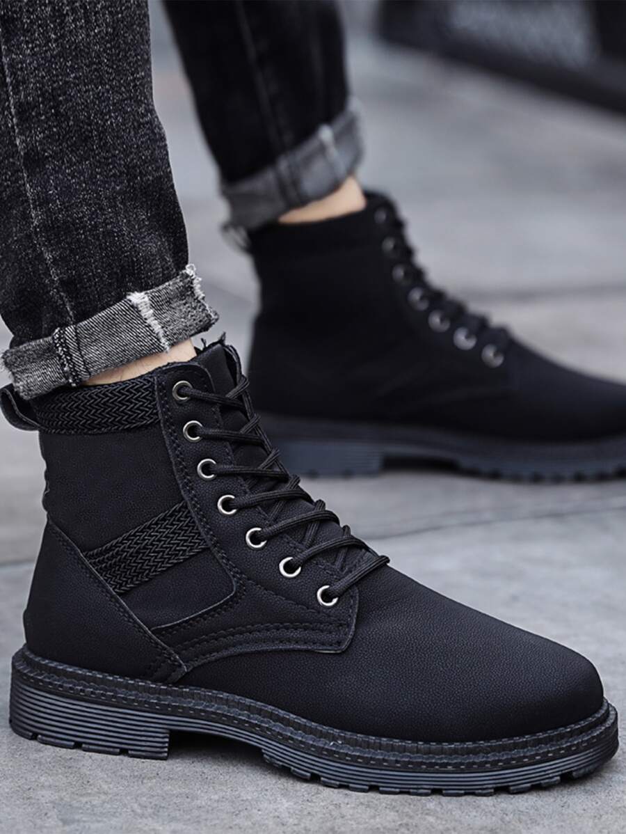 Men Minimalist Lace-up Front Boots - Black - View 1