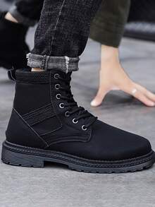 Men Minimalist Lace-up Front Boots - Black - View 2