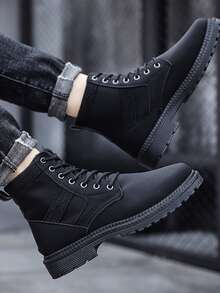 Men Minimalist Lace-up Front Boots - Black - View 3