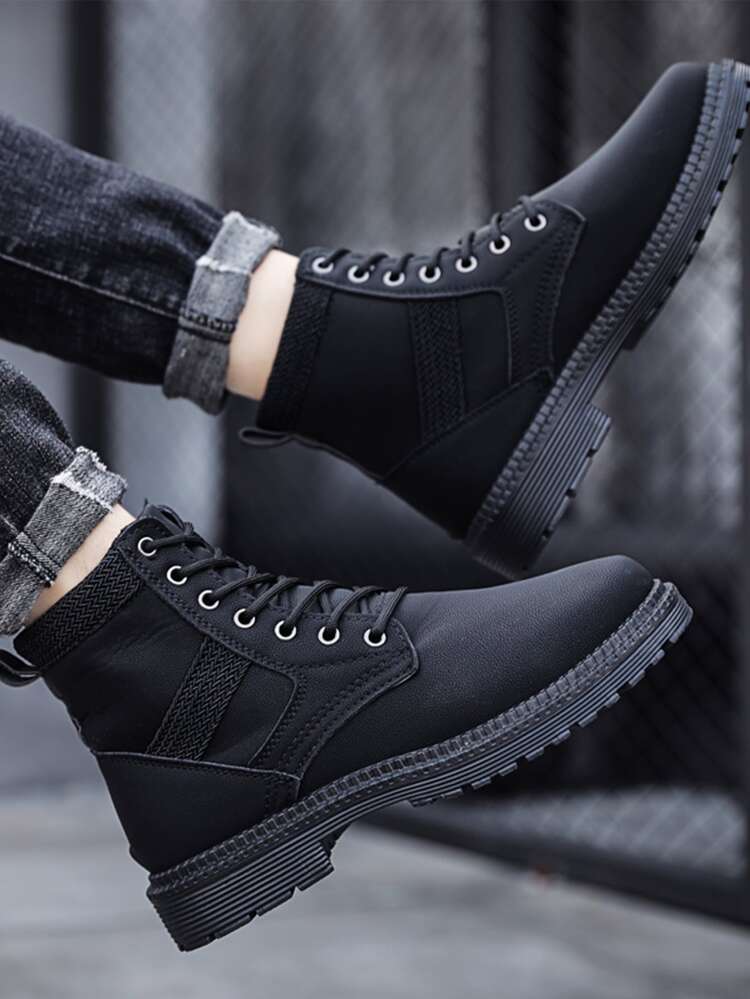 Giày boot nam màu trơn Không có dây kéo - màu đen - Xem 3