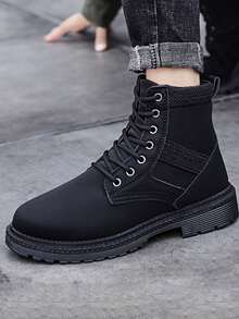 Men Minimalist Lace-up Front Boots - Black - View 4