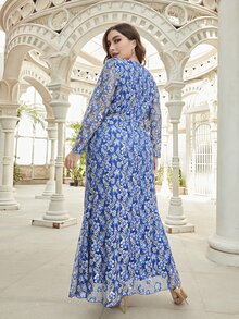 Đầm Plus Size Thắt lưng Hoa Hấp dẫn - Màu xanh lam - Xem 2