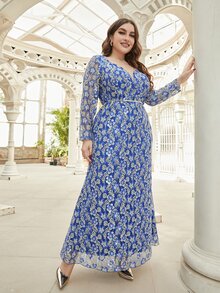 Đầm Plus Size Thắt lưng Hoa Hấp dẫn - Màu xanh lam - Xem 5