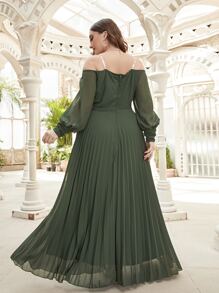 Modelyn Plus Transparent Strap Pleated Belted Dress - Army Green - View 2