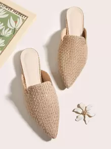Minimalist Point Toe Flat Mules - Apricot - View 1