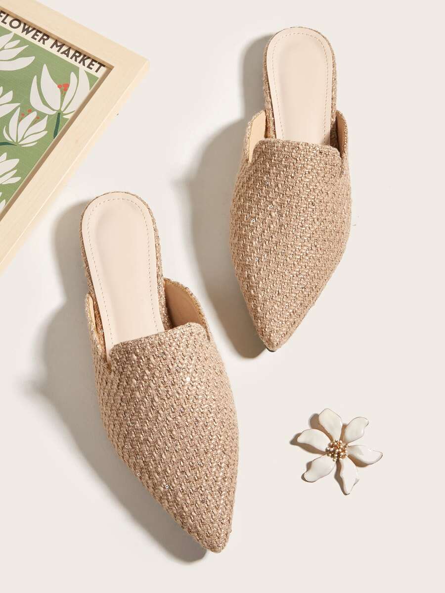 Minimalist Point Toe Flat Mules - Apricot - View 1