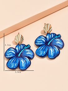 花朵掛飾耳墜 - 藍色 - 查看 4