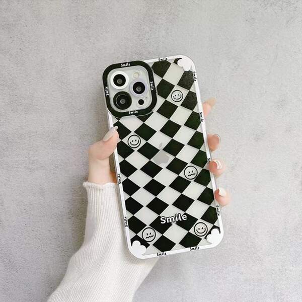 

Cartoon Face Clear Phone Case, Black and white