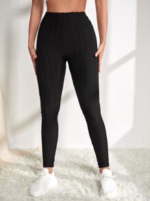 Breathable Honeycomb Textured Sports Leggings - Black - View 3