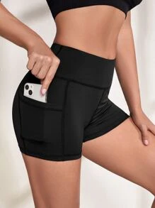 Yoga Basic Absorbs Sweat Breathable Sports Cycling Shorts With Phone Pocket - Black - View 1