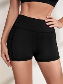 Yoga Basic Absorbs Sweat Breathable Sports Cycling Shorts With Phone Pocket - Black - View 3