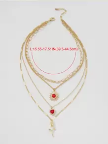 Mydear 1pc Minimalist Multi-Layer Geometric Alloy Heart & Rose Flower Pendant Necklace, Suitable For Women's Daily Wear - Yellow Gold - View 4