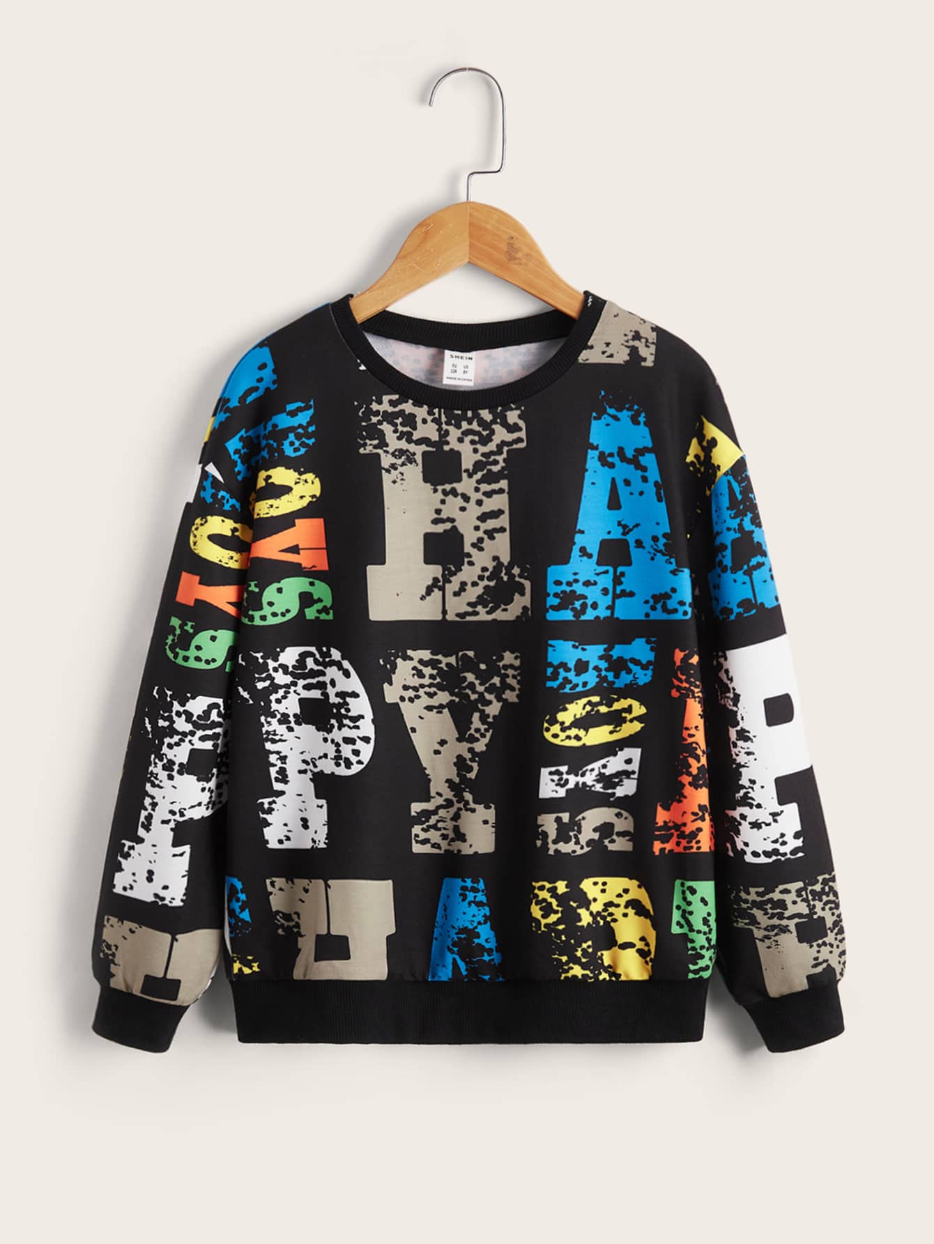 SHEIN Tween Boy Letter Graphic Drop Shoulder Pullover - Multicolor - View 1
