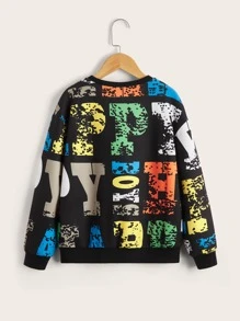 SHEIN Tween Boy Letter Graphic Drop Shoulder Pullover - Multicolor - View 2