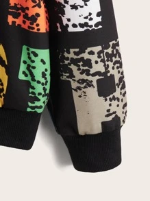 SHEIN Tween Boy Letter Graphic Drop Shoulder Pullover - Multicolor - View 3