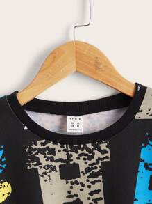 SHEIN Tween Boy Letter Graphic Drop Shoulder Pullover - Multicolor - View 4