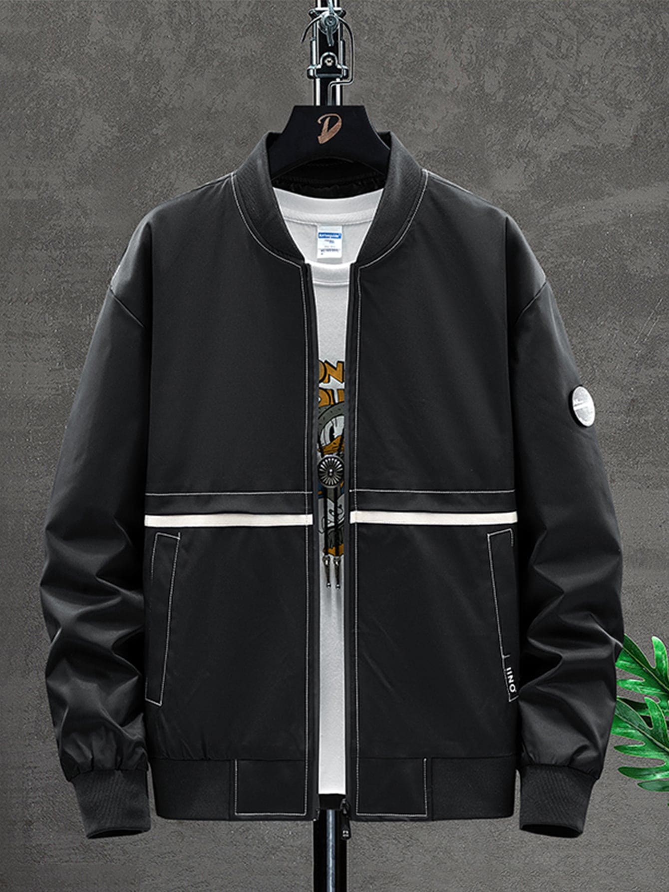 Manfinity Men Zip Up Slant Pocket Bomber Jacket Without Tee - Black - View 1