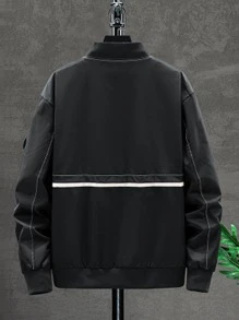 Manfinity Men Zip Up Slant Pocket Bomber Jacket Without Tee - Black - View 2