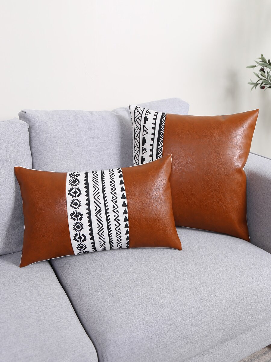 1入組圖案印花靠墊套不附帶墊芯 - 巧克力棕 - 查看 1