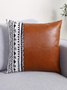 1入組圖案印花靠墊套不附帶墊芯 - 巧克力棕 - 查看 5