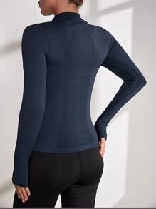 Easithlete Dây kéo Liền mạch Jacket thể thao Quần skinny Áo khoác - Màu xanh hải quân - Xem 2