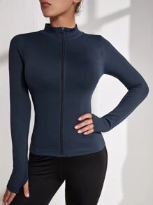 Easithlete Dây kéo Liền mạch Jacket thể thao Quần skinny Áo khoác - Màu xanh hải quân - Xem 5