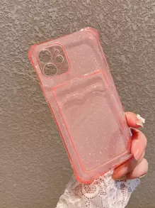 Funda para móvil transparente con ranura de tarjeta con brillante papel - Rosa - Ver 2