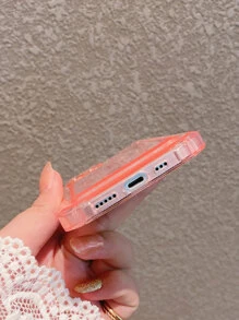 Funda para móvil transparente con ranura de tarjeta con brillante papel - Rosa - Ver 4