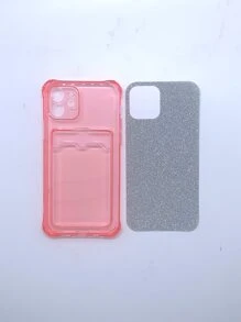 Funda para móvil transparente con ranura de tarjeta con brillante papel - Rosa - Ver 5