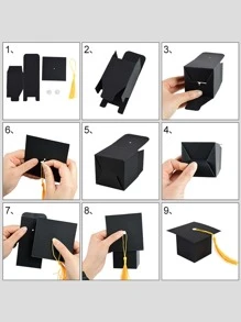10 piezas graduación Gorra en forma de Caja de caramelo - Negro - Ver 4