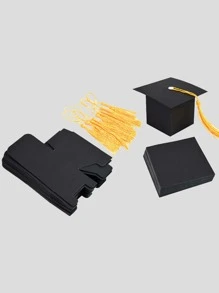 10 piezas graduación Gorra en forma de Caja de caramelo - Negro - Ver 6