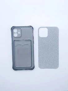 Glitter Card Slot Phone Case - Black - View 5