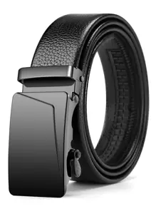 Cinturón con hebilla decorada con diseño geométrico para hombres, ideal para la vida diaria y el trabajo - Negro - Ver 1