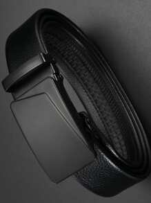 Cinturón con hebilla decorada con diseño geométrico para hombres, ideal para la vida diaria y el trabajo - Negro - Ver 2