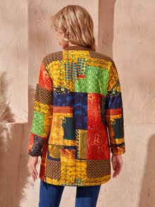 SHEIN Áo khoác nữ Nút Chia Dây kéo Chắp vá Giải trí - Nhiều màu - Xem 2