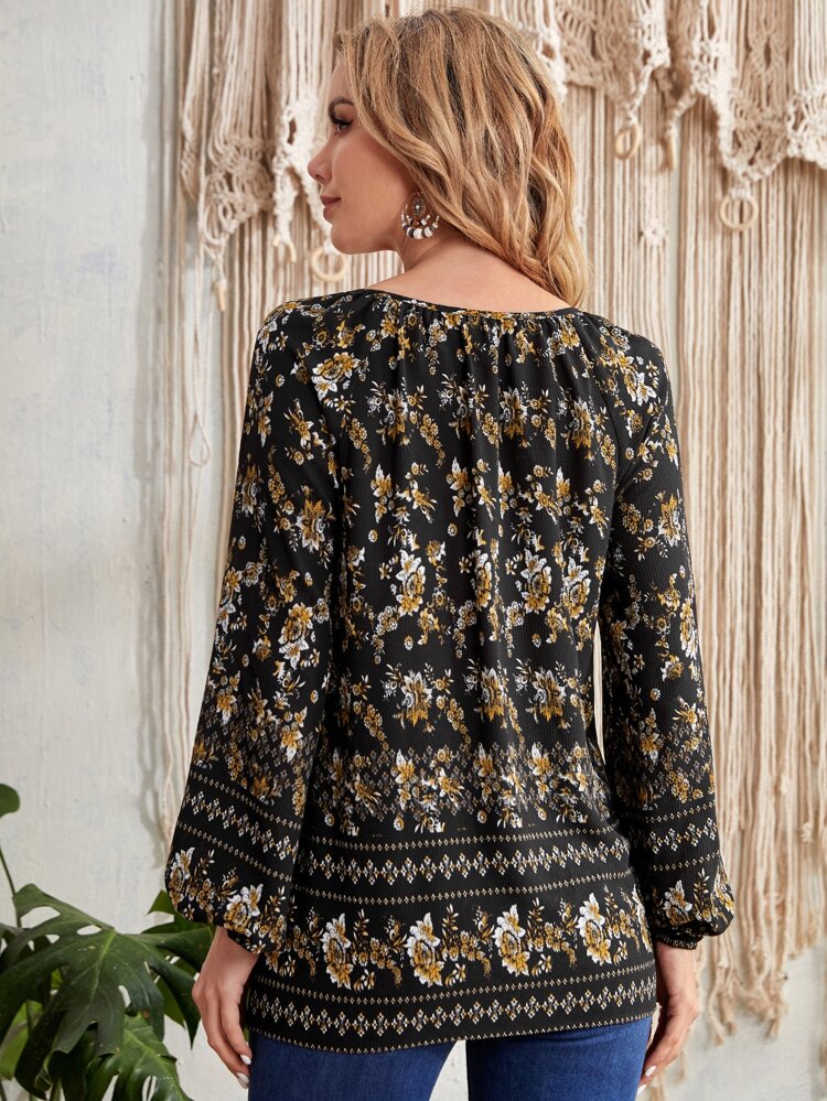 Floral Print Tie Front Blouse