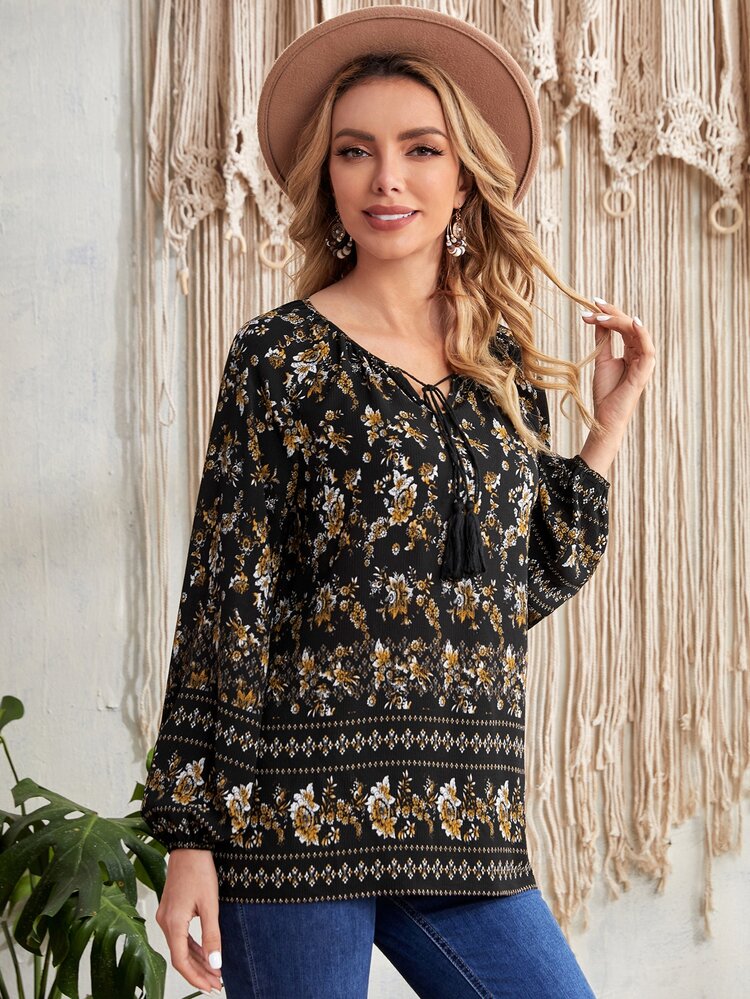 Floral Print Tie Front Blouse