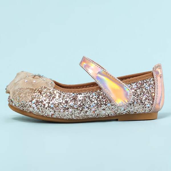 

Girls Glitter Bow Decor Flats, Gold