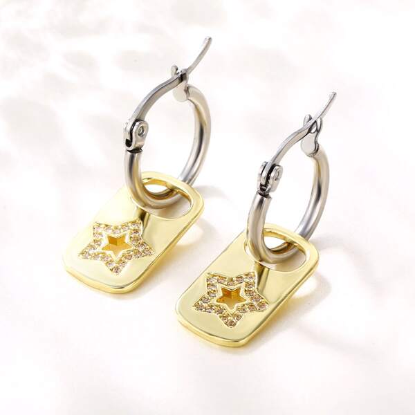 

Серьги-кольца 18K Позолоченный с цирконом со звездой, Многоцветный