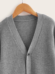 SHEIN Boys Pocket Patched Button Front Cardigan - Grey - View 4