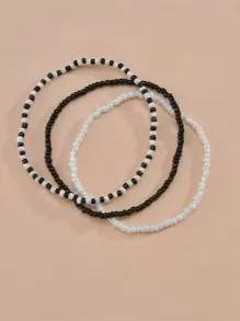 Niñas 3 piezas Pulsera tobillera con cuenta - Blanco y Negro - Ver 1