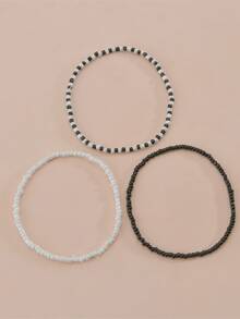 Niñas 3 piezas Pulsera tobillera con cuenta - Blanco y Negro - Ver 3
