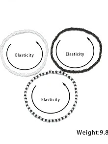 Niñas 3 piezas Pulsera tobillera con cuenta - Blanco y Negro - Ver 4