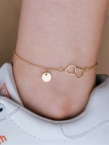 Niñas Pulsera tobillera con corazón & con diseño de disco - Amarillo Oro - Ver 1