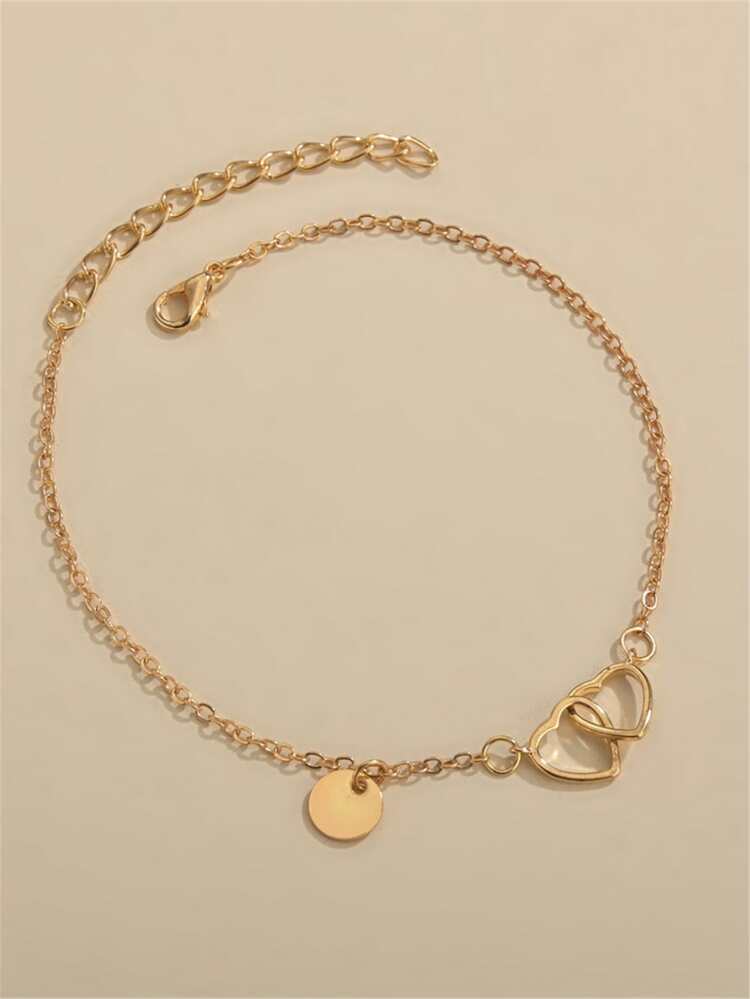 Girls Heart & Disc Decor Anklet - Yellow Gold - View 2
