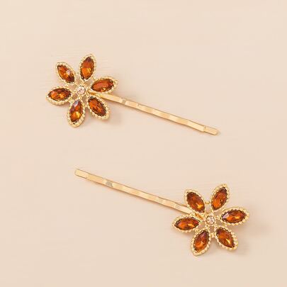 2pcs Rhinestone Flower Decor Hair Clip
